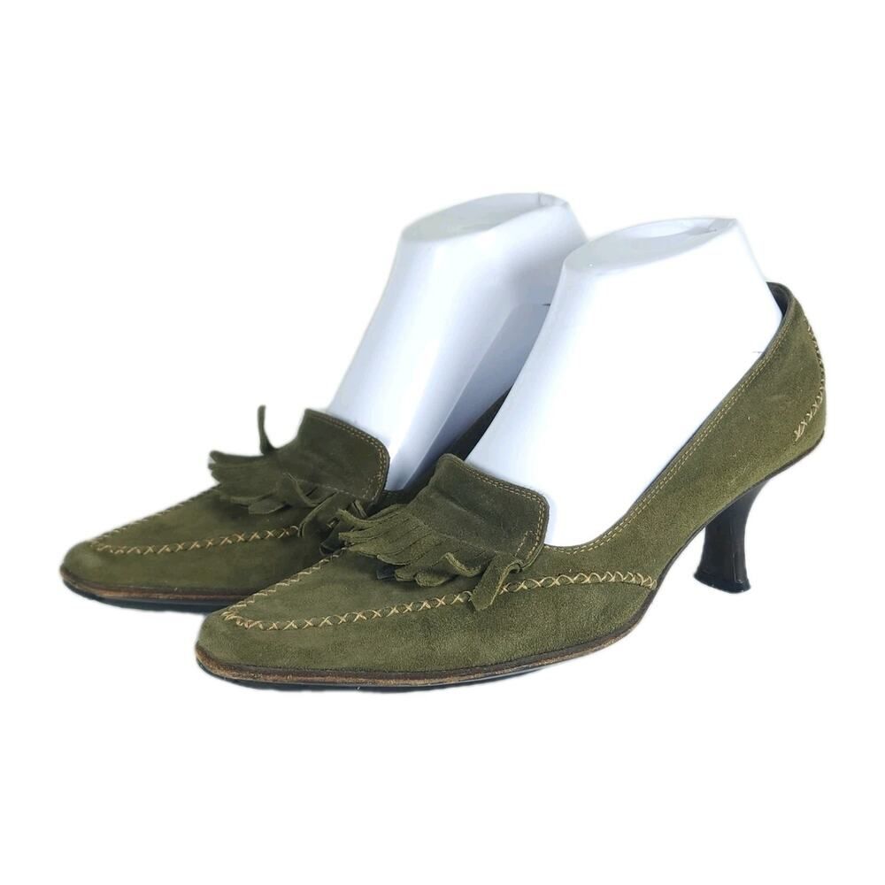 Goffredo Fantini Women's Vtg US7 EU37,5 Green Suede Leather Heeled Pumps Shoes